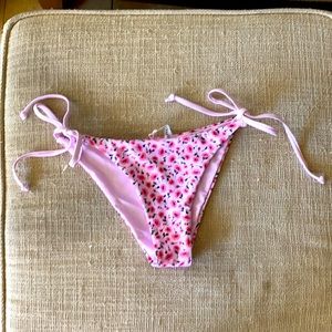 Zaful Pink Floral Side Tie Bikini Bottom